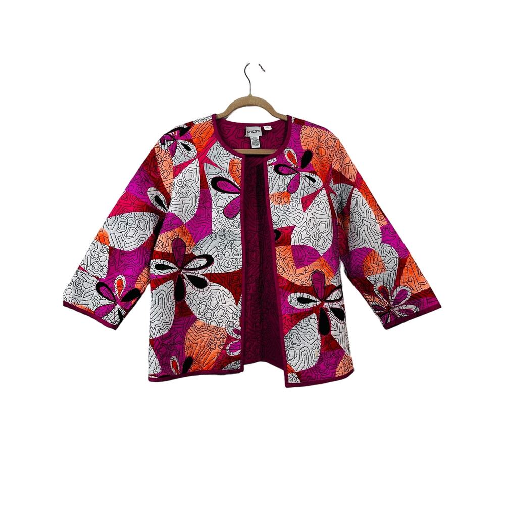 Chico’s Heritage Quilted Reversible Open Front Cardigan Women’s Size 2